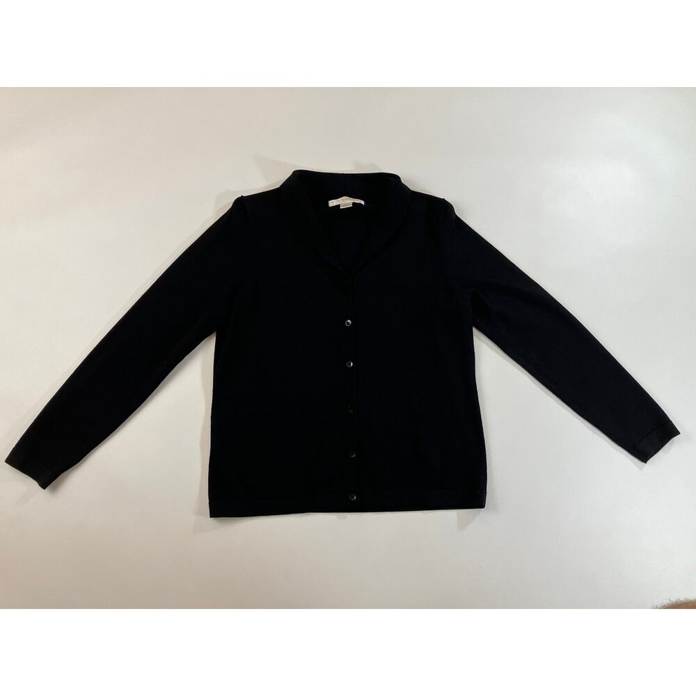 Vintage Petite Sophisticate Women M Black Rayon Nylon Cardigan Made Hong Kong